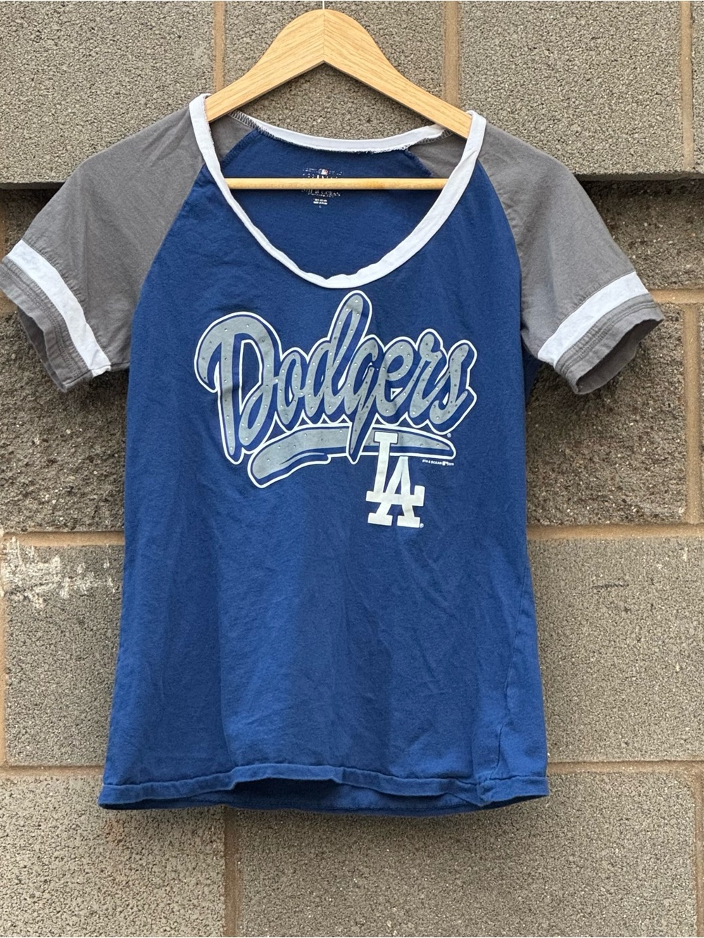 Women’s LA Dodgers Blue Gray Raglan Baseball T-Shirt Large